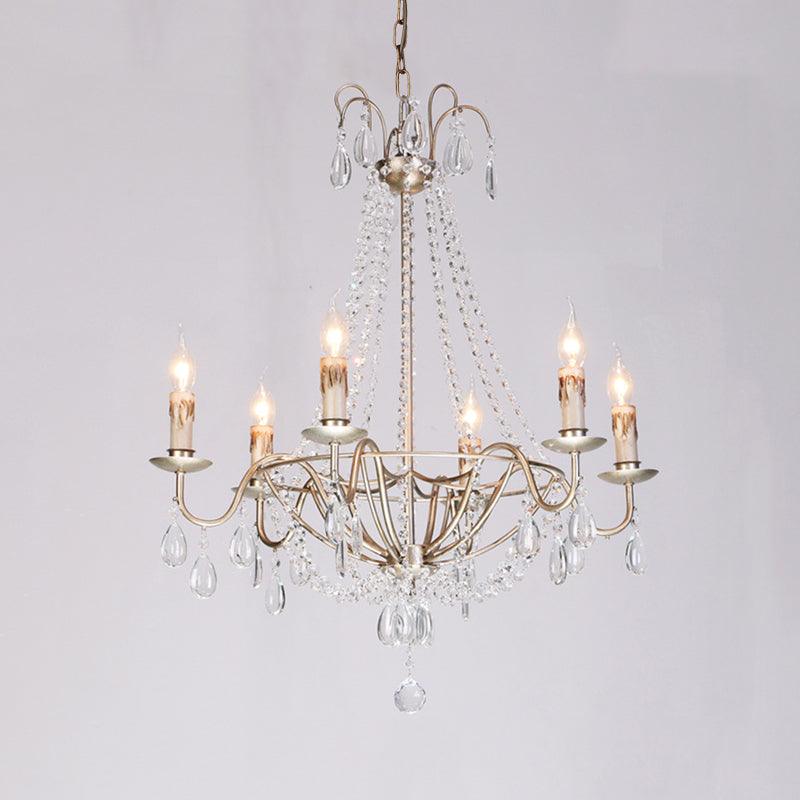6 Lights Crystal Chandelier Light Fixture Simple Silver Candelabra Ceiling Lamp - Rebooters