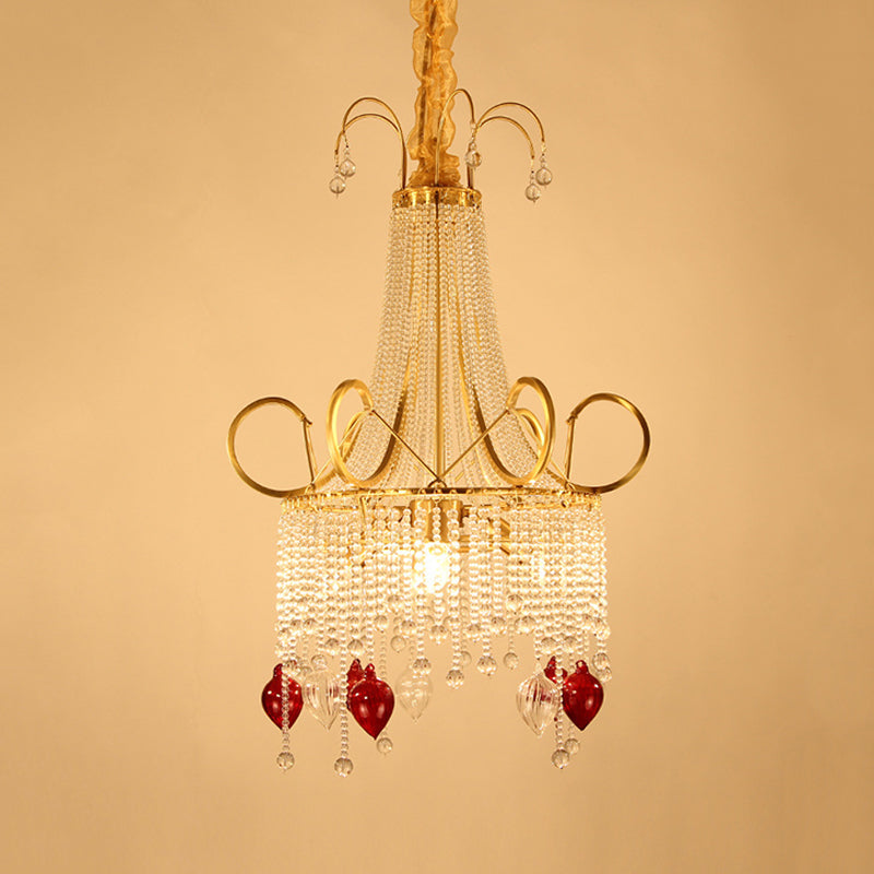 Gold Beaded Chandelier Pendant Light Rural Crystal 4 Lights - Rebooters