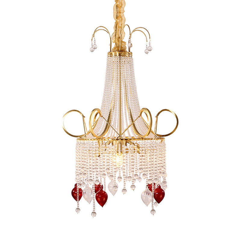 Gold Beaded Chandelier Pendant Light Rural Crystal 4 Lights - Rebooters