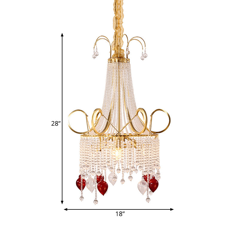 Gold Beaded Chandelier Pendant Light Rural Crystal 4 Lights - Rebooters