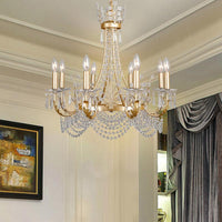 8 Lights Swooping Arm Chandelier Light Gold Crystal Pendant - Rebooters