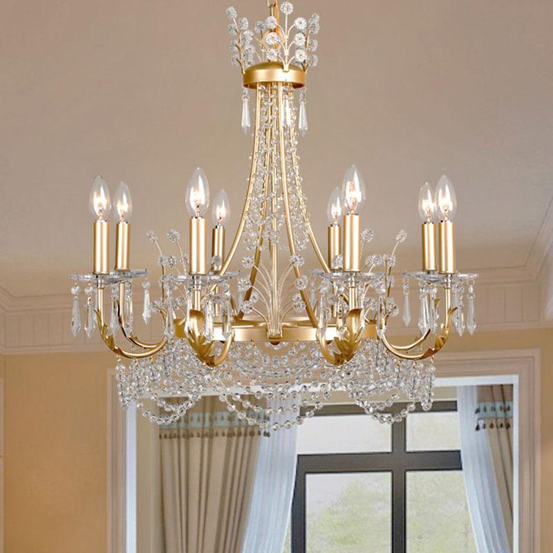 8 Lights Swooping Arm Chandelier Light Gold Crystal Pendant - Rebooters