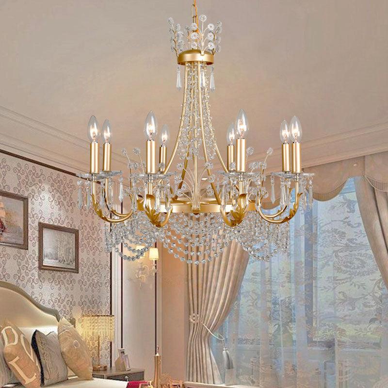 8 Lights Swooping Arm Chandelier Light Gold Crystal Pendant - Rebooters