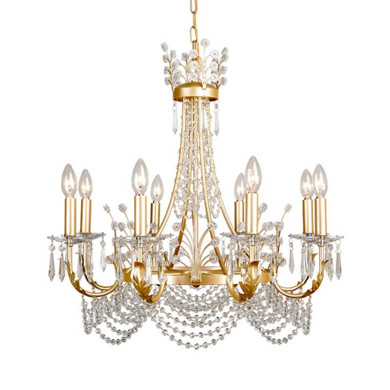 8 Lights Swooping Arm Chandelier Light Gold Crystal Pendant - Rebooters