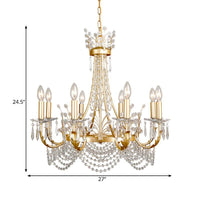 8 Lights Swooping Arm Chandelier Light Gold Crystal Pendant - Rebooters