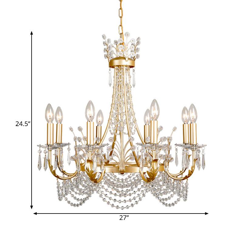 8 Lights Swooping Arm Chandelier Light Gold Crystal Pendant - Rebooters