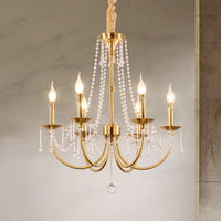 6 Lights Chandelier Lighting Traditional Curvy Arm Crystal Ceiling Pendant Light in Gold - Rebooters