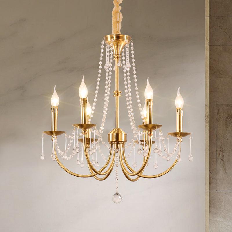 6 Lights Chandelier Lighting Traditional Curvy Arm Crystal Ceiling Pendant Light in Gold - Rebooters