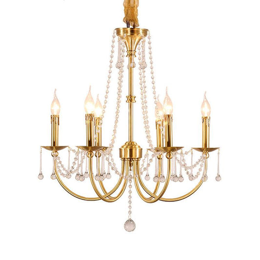 6 Lights Chandelier Lighting Traditional Curvy Arm Crystal Ceiling Pendant Light in Gold - Rebooters