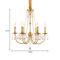 6 Lights Chandelier Lighting Traditional Curvy Arm Crystal Ceiling Pendant Light in Gold - Rebooters