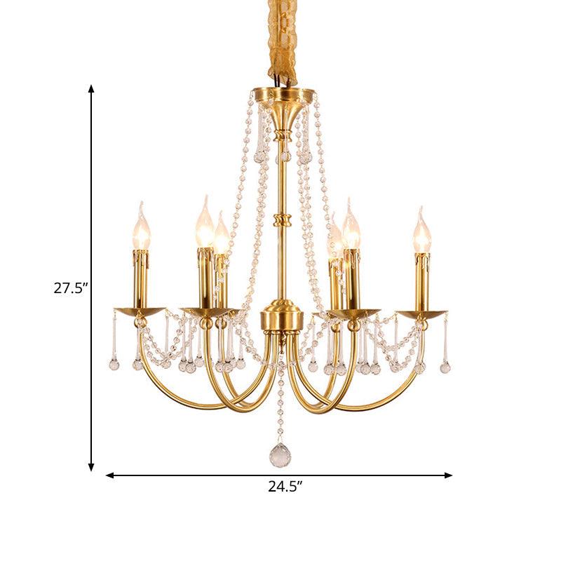 6 Lights Chandelier Lighting Traditional Curvy Arm Crystal Ceiling Pendant Light in Gold - Rebooters