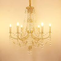 6 Lights Crystal Chandelier Lighting Fixture Minimalism Gold Candelabra Bedroom Ceiling Lamp - Rebooters