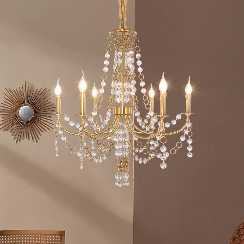 6 Lights Crystal Chandelier Lighting Fixture Minimalism Gold Candelabra Bedroom Ceiling Lamp - Rebooters