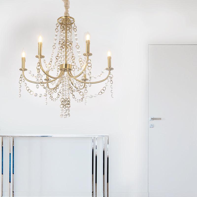6 Lights Crystal Chandelier Lighting Fixture Minimalism Gold Candelabra Bedroom Ceiling Lamp - Rebooters
