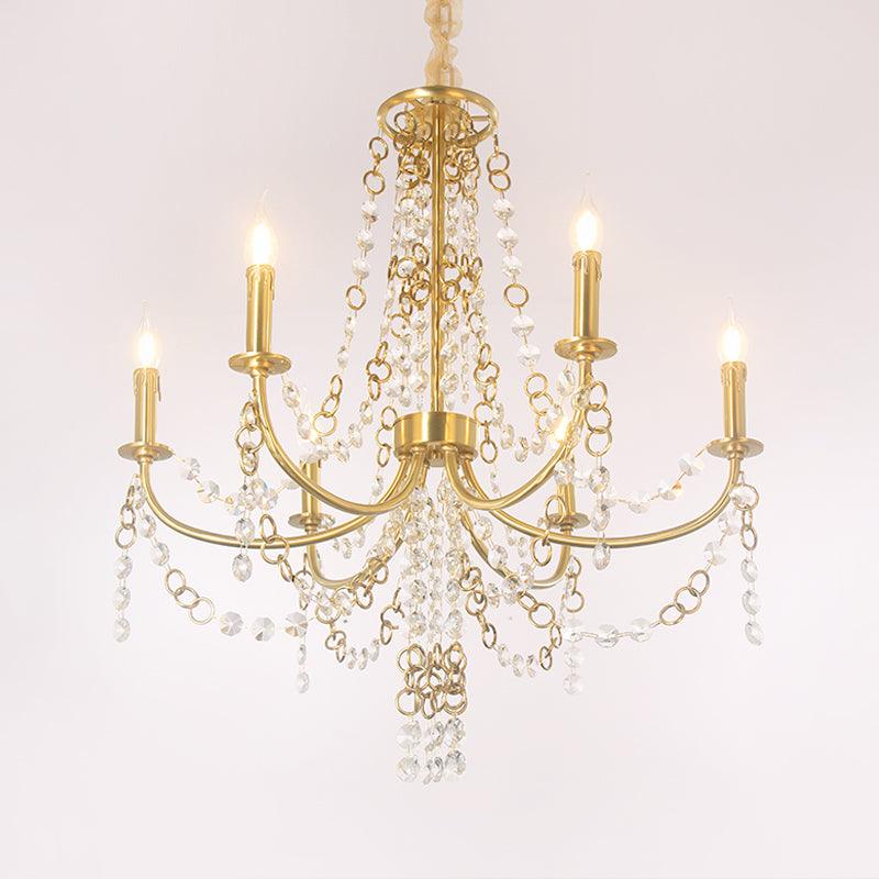 6 Lights Crystal Chandelier Lighting Fixture Minimalism Gold Candelabra Bedroom Ceiling Lamp - Rebooters