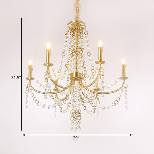 6 Lights Crystal Chandelier Lighting Fixture Minimalism Gold Candelabra Bedroom Ceiling Lamp - Rebooters