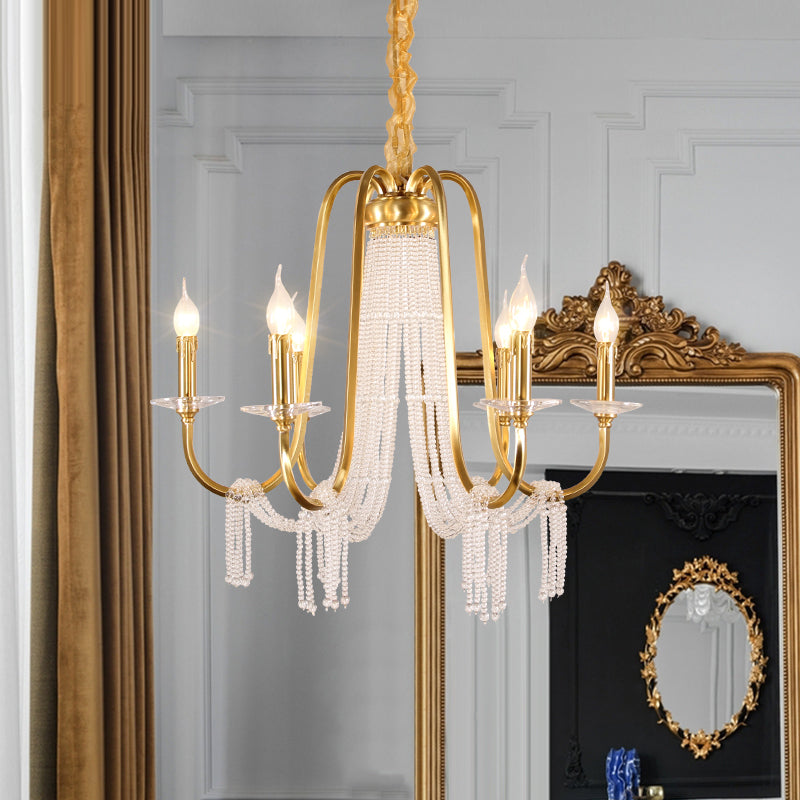 Gold 6 Lights Pendant Chandelier Lodge Crystal Ceiling Lamp - Rebooters