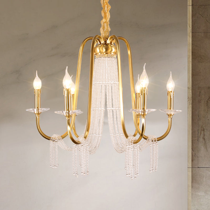 Gold 6 Lights Pendant Chandelier Lodge Crystal Ceiling Lamp - Rebooters