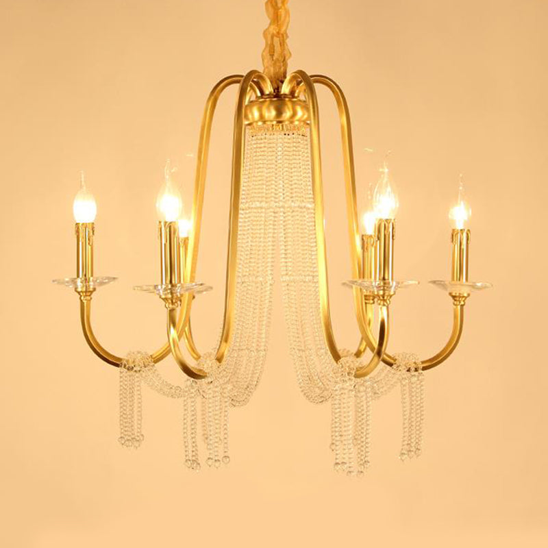 Gold 6 Lights Pendant Chandelier Lodge Crystal Ceiling Lamp - Rebooters