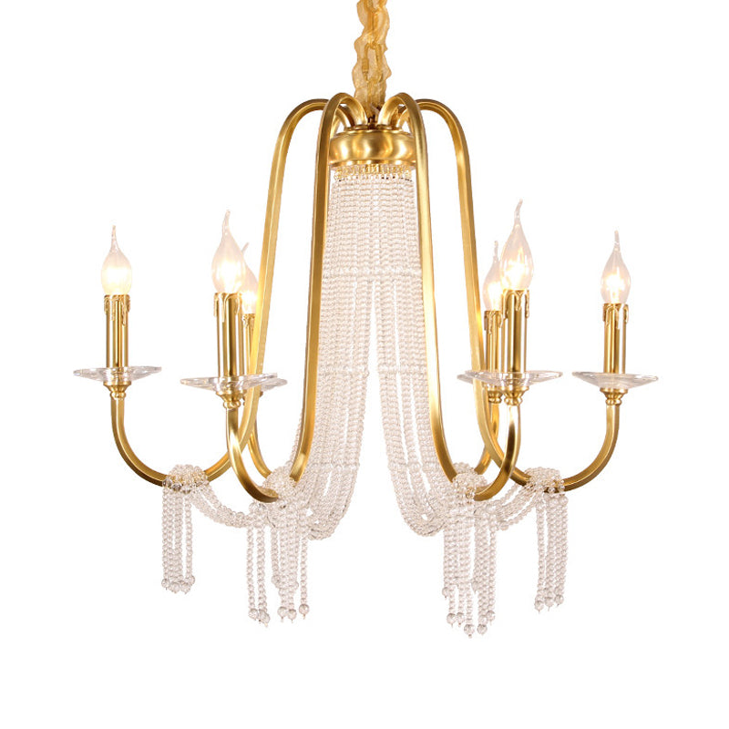 Gold 6 Lights Pendant Chandelier Lodge Crystal Ceiling Lamp - Rebooters