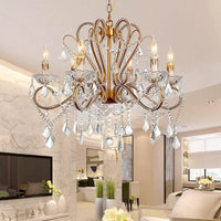 6/8 Lights Curving Chandelier Lighting Rural Style Brass Crystal Ceiling Light - Rebooters
