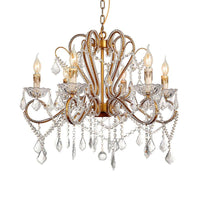 6/8 Lights Curving Chandelier Lighting Rural Style Brass Crystal Ceiling Light - Rebooters