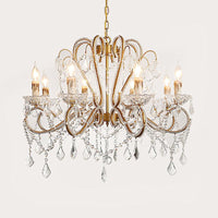 6/8 Lights Curving Chandelier Lighting Rural Style Brass Crystal Ceiling Light - Rebooters