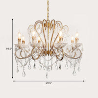 6/8 Lights Curving Chandelier Lighting Rural Style Brass Crystal Ceiling Light - Rebooters