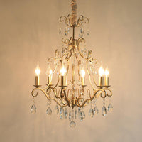 6 Lights Chandelier Lamp Lodge Curvy Arm Crystal Pendant Light Fixture in Gold - Rebooters