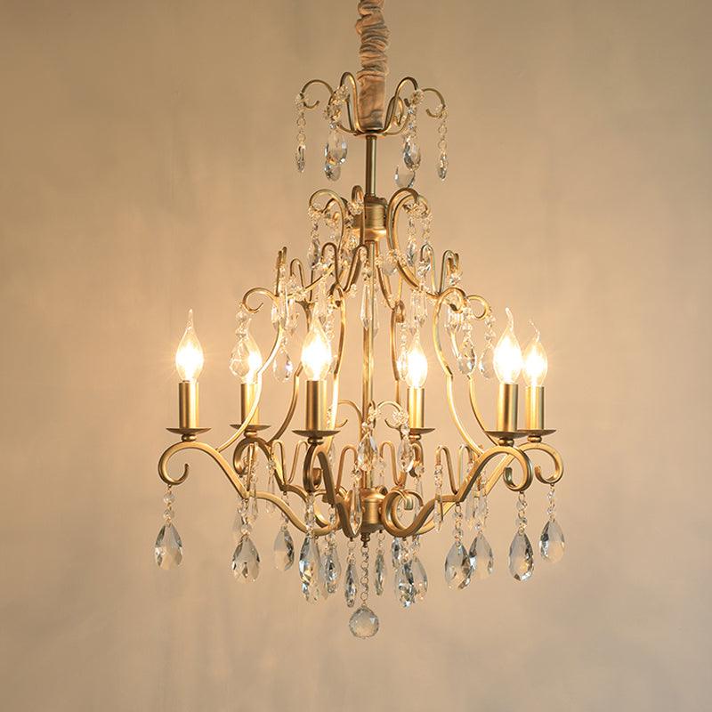 6 Lights Chandelier Lamp Lodge Curvy Arm Crystal Pendant Light Fixture in Gold - Rebooters