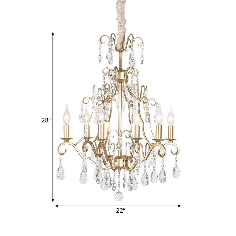 6 Lights Chandelier Lamp Lodge Curvy Arm Crystal Pendant Light Fixture in Gold - Rebooters