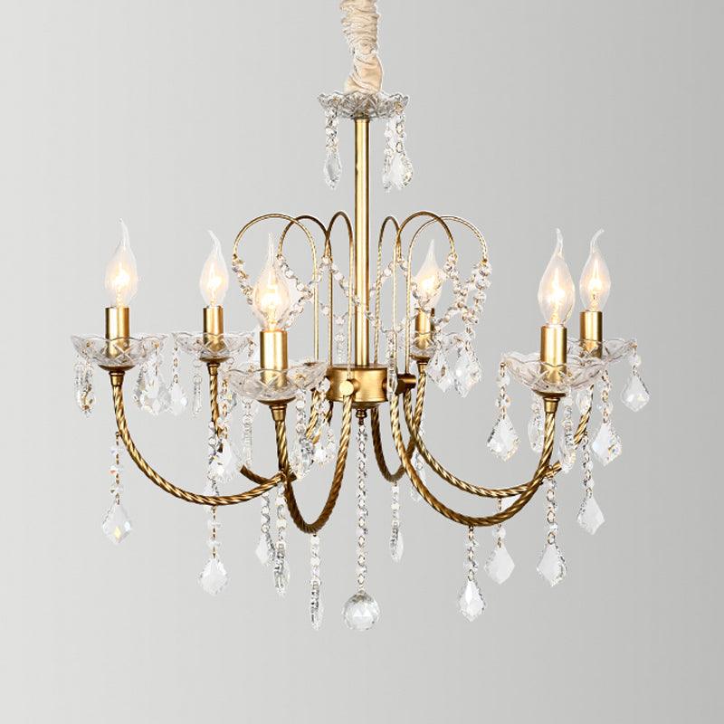 5/6 Lights Crystal Chandelier Pendant Light Traditional Gold Candlestick Dining Room Suspension Light - Rebooters