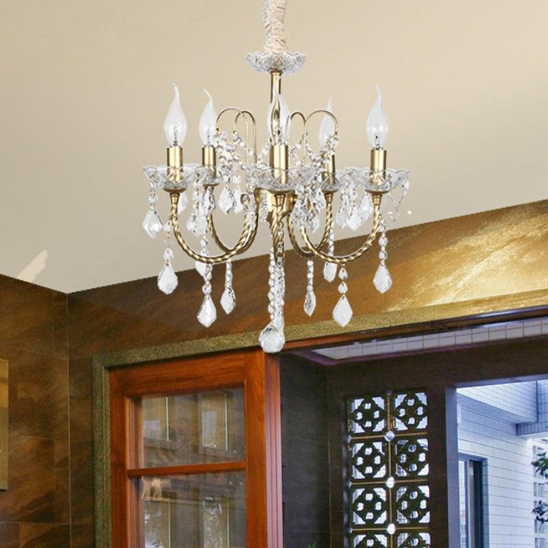 5/6 Lights Crystal Chandelier Pendant Light Traditional Gold Candlestick Dining Room Suspension Light - Rebooters