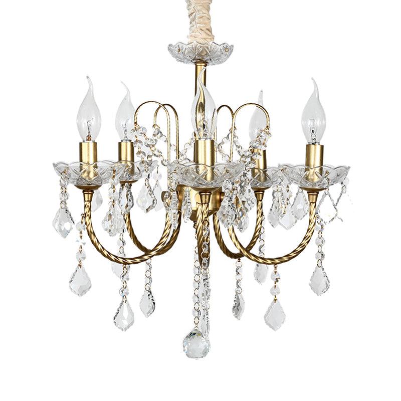 5/6 Lights Crystal Chandelier Pendant Light Traditional Gold Candlestick Dining Room Suspension Light - Rebooters