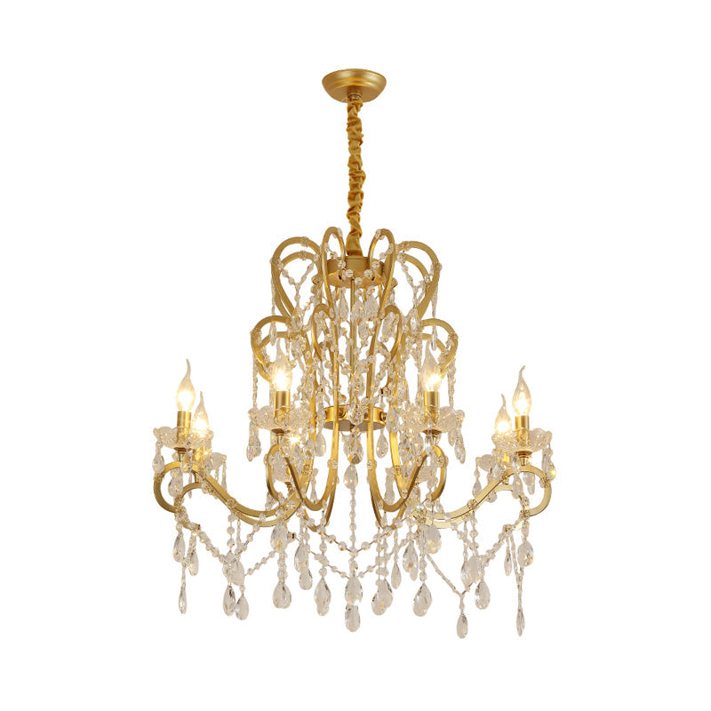 Candle Crystal Pendant Chandelier Traditional-Style 4/6/8 Lights Gold - Rebooters
