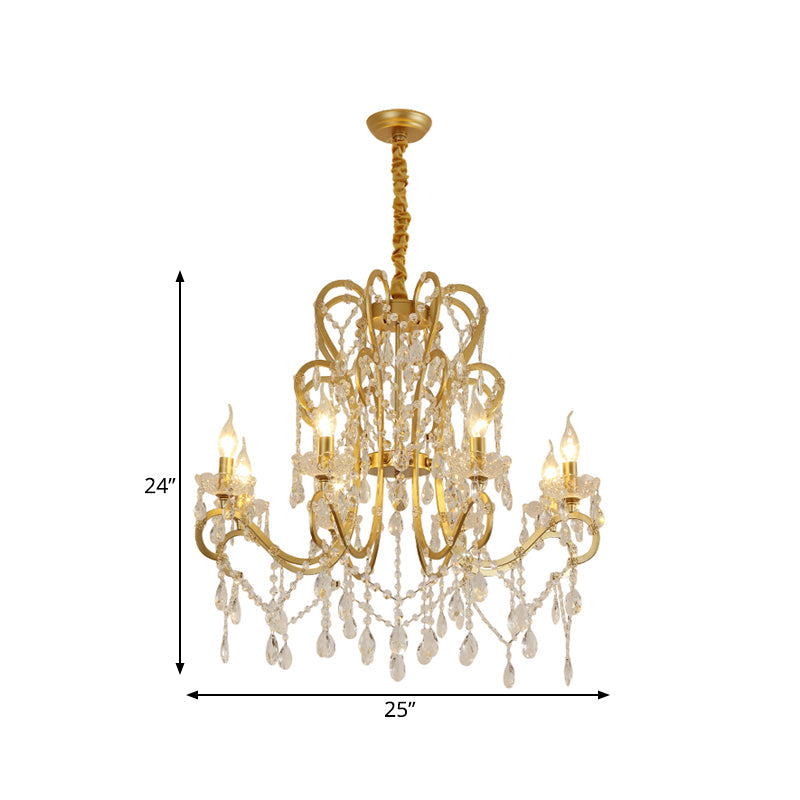 Candle Crystal Pendant Chandelier Traditional-Style 4/6/8 Lights Gold - Rebooters
