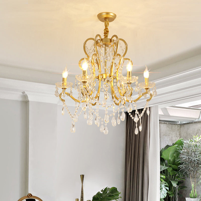 Candle Crystal Pendant Chandelier Traditional-Style 4/6/8 Lights Gold - Rebooters