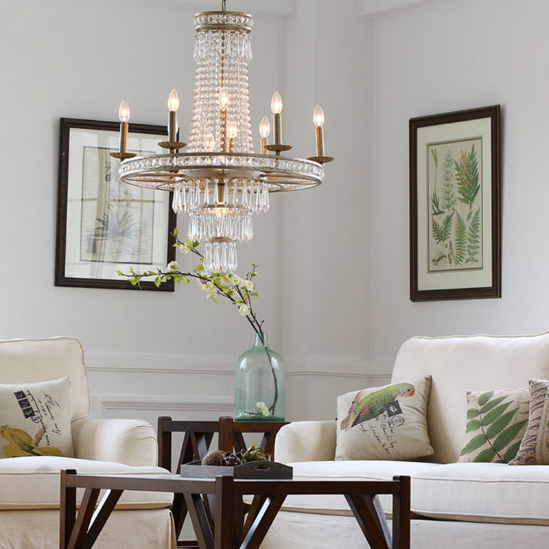 Silver 8/10 Lights Chandelier Countryside Crystal Lamp - Rebooters