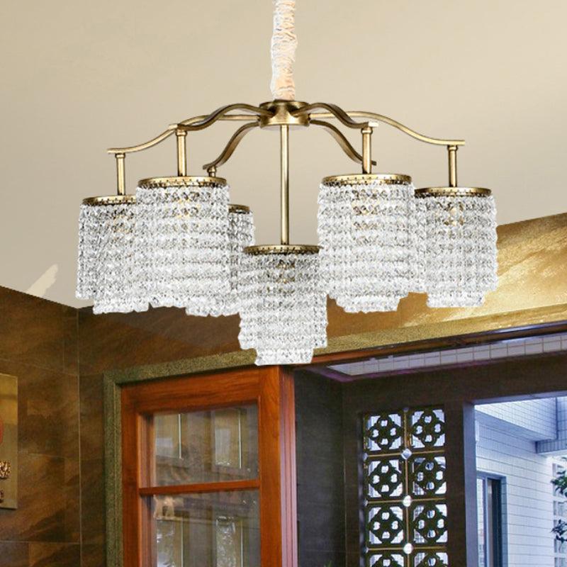 Crystal Cylinder Chandelier Light Fixture Rural 7 Heads Brass - Rebooters