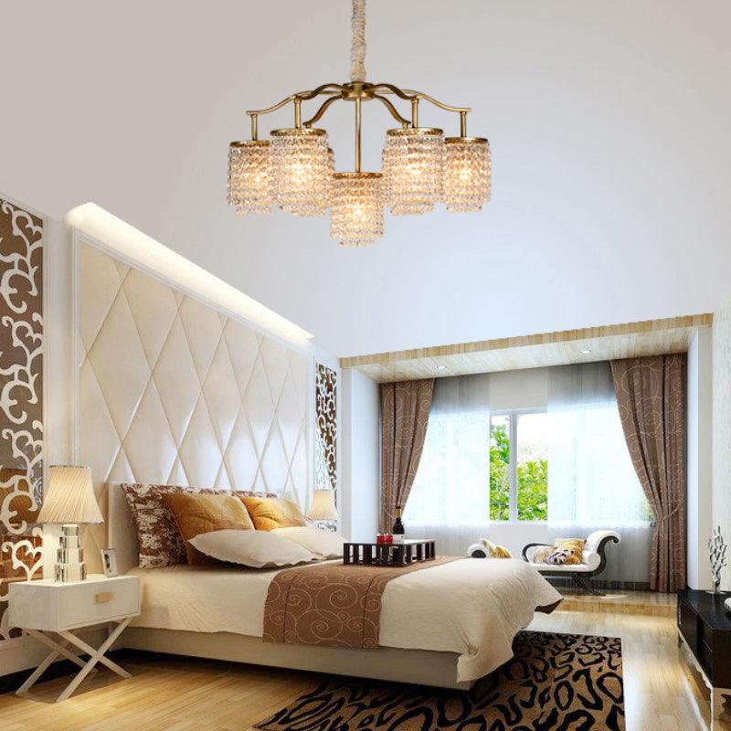 Crystal Cylinder Chandelier Light Fixture Rural 7 Heads Brass - Rebooters