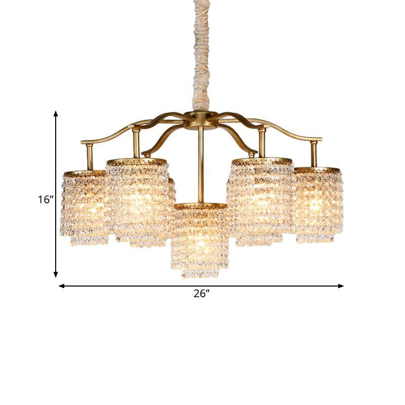 Crystal Cylinder Chandelier Light Fixture Rural 7 Heads Brass - Rebooters