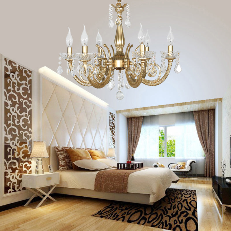 Crystal Gold Chandelier Lighting Scrolled Arm Lodge Pendant - Rebooters