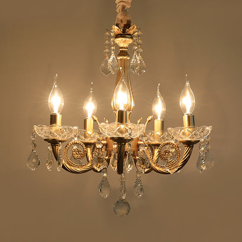 Crystal Gold Chandelier Lighting Scrolled Arm Lodge Pendant - Rebooters