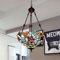 2 Lights Blossom Chandelier Lamp Tiffany Style Red Blue Stained Glass - Rebooters