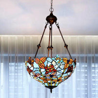 2 Lights Blossom Chandelier Lamp Tiffany Style Red Blue Stained Glass - Rebooters
