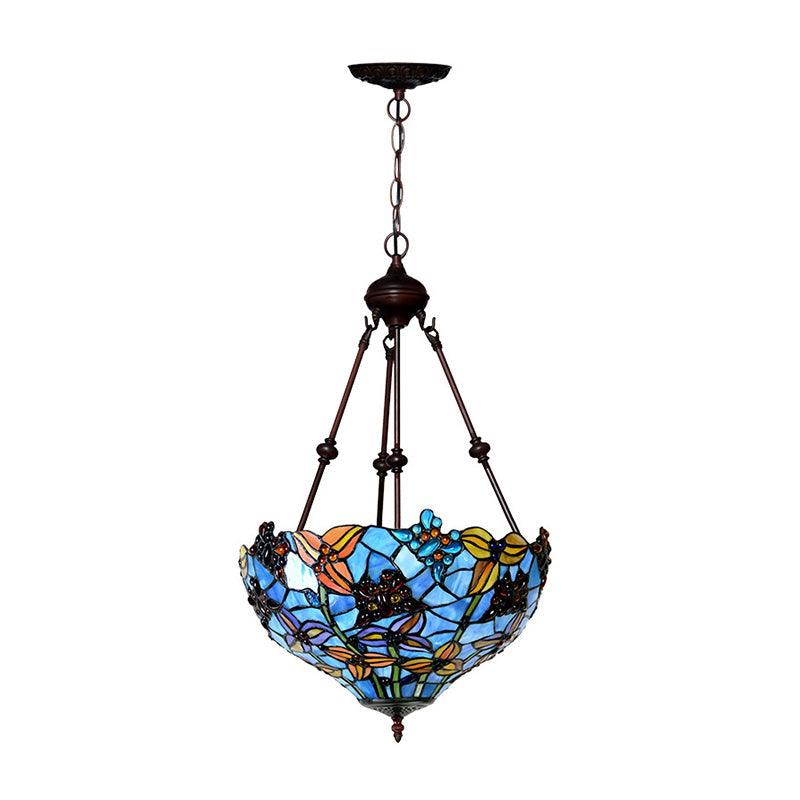 2 Lights Blossom Chandelier Lamp Tiffany Style Red Blue Stained Glass - Rebooters