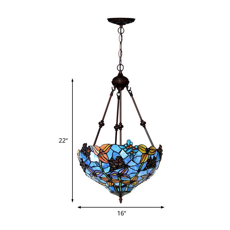 2 Lights Blossom Chandelier Lamp Tiffany Style Red Blue Stained Glass - Rebooters