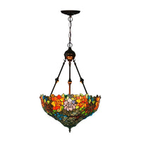 3 Lights Chandelier Pendant Light Mediterranean Flower Stained Art Glass Hanging Lamp - Rebooters