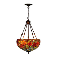 3 Lights Chandelier Pendant Light Mediterranean Flower Stained Art Glass Hanging Lamp - Rebooters