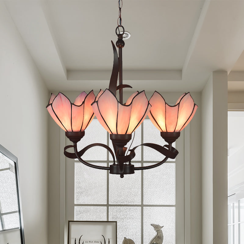 Bronze 3/5 Lights Chandelier Lighting Fixture Baroque Pink Purple Floral Pendant Lamp for Kitchen - Rebooters